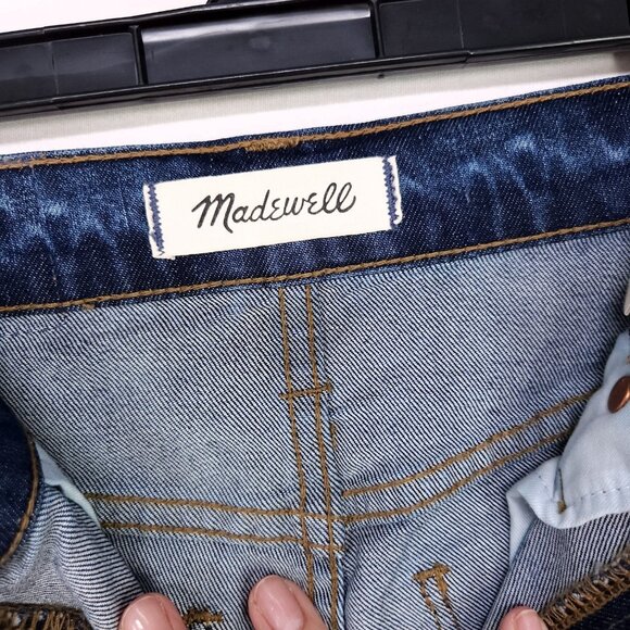 Madewell 11" High Rise Crop Flare Jeans 26 Women Raw Hem Fray Distress Whiskered - Picture 10 of 15